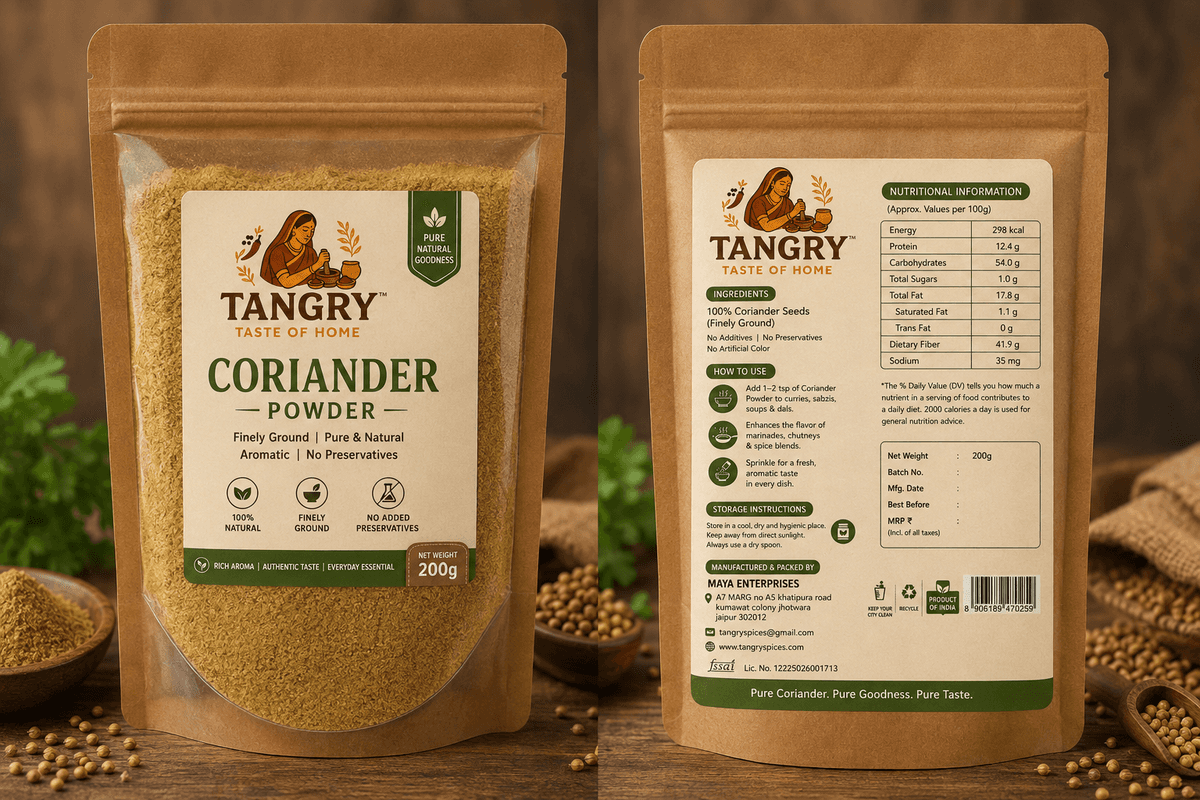 Coriander powder Default — Tangry Spices pouch, Jaipur