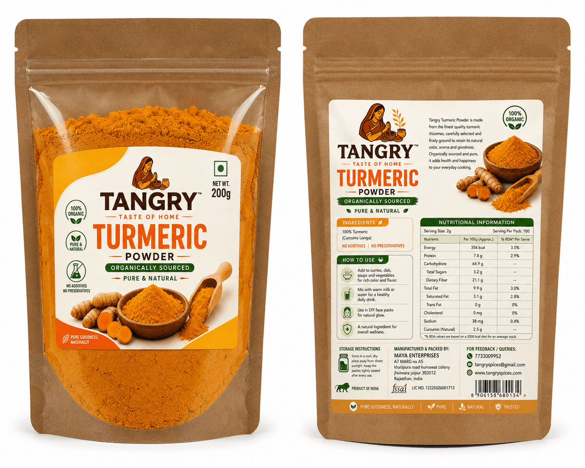 Turmeric Powder Default — Tangry Spices pouch, Jaipur